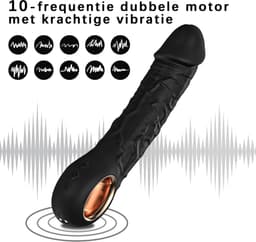 DOWO® - Luxe Realistische Vibrator - met Verwarmingsfunctie - 10 Standen - Vibrators voor vrouwen - Waterproof & USB Oplaadbaar - Siliconen Dildo voor Vrouwen & Mannen - vibrator - Sex toys - Zwart – L PLUS (22cm) — thumbnail 3