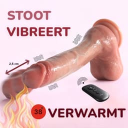 BUM BLING® Verwarmende Vibrator - Realistische Dildo - Vibrerende Dildo met Zuignap - Roze/Beige - Met Stootfunctie — thumbnail 1