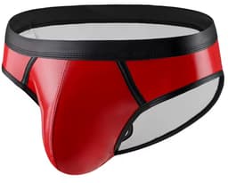 Strakke lederen slip heren - Pouch - Erotisch en sexy - Rood Zwart - Maat L/XL — thumbnail 1