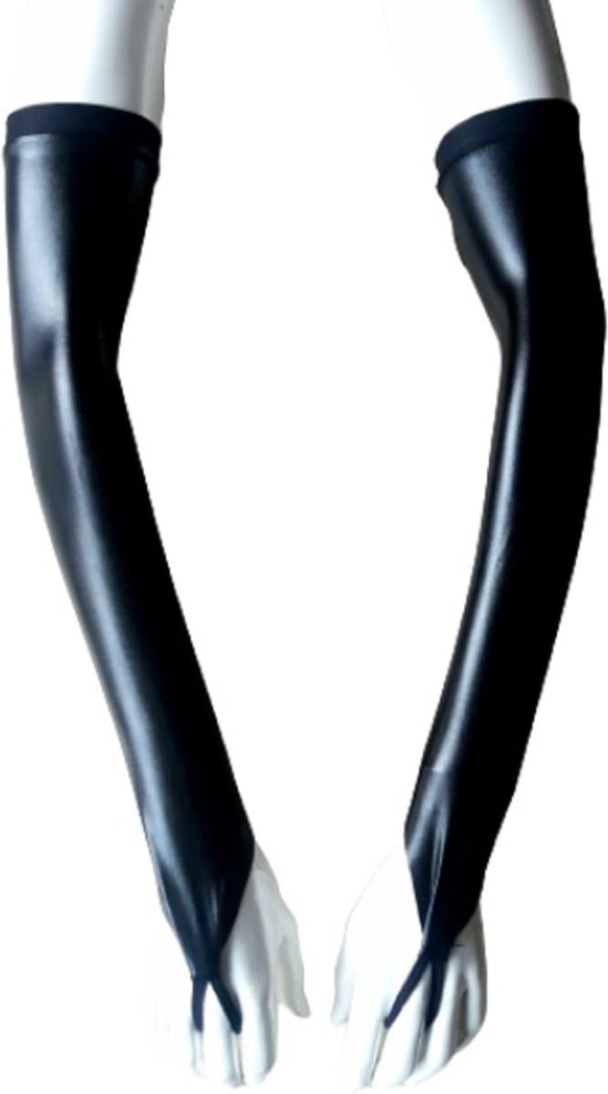 Sexy Handschoenen L/XL Zwart lange lak handschoen Glans Shiny Lakleer valentijn Gogo dancing dans accessoiren lange vingerloze gloves — afbeelding 1
