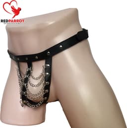 Ketting String - Leder - Kuisheid - Open kruis - Verstelbaar - BDSM - Erotisch — thumbnail 2