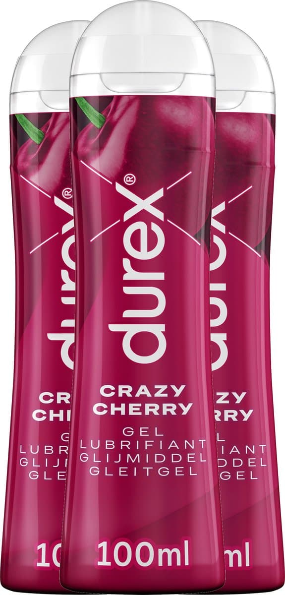 Durex Glijmiddel Crazy Cherry - Kers - waterbasis - 100ML - 3 Stuks - Voordeelverpakking — afbeelding 1
