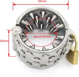 Prolink Novelties® - Metalen cockring - 36 pinnen van 6 mm - hangslot - zonder tanden Ø5,0 cm -  met tanden Ø3,0 cm — thumbnail 1