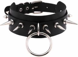 Punk Choker - Gothic Choker - Spike Choker / Ketting - Rocker Choker - Choker met Ring en Studs - Halsband voor Onderdanige Bevestiging - Lederen Halsband met O-Ring en Studs - PU Leder - Zwart — thumbnail 1