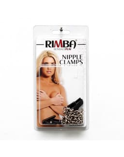 Rimba Bondage Play - Tepelklemmen Met Tandjes en Ketting - Zwart Plastic — thumbnail 3