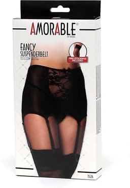 Amorable - 50's Style Jarretelgordel - Incl. String en Kousen - Zwart - S/M — thumbnail 2