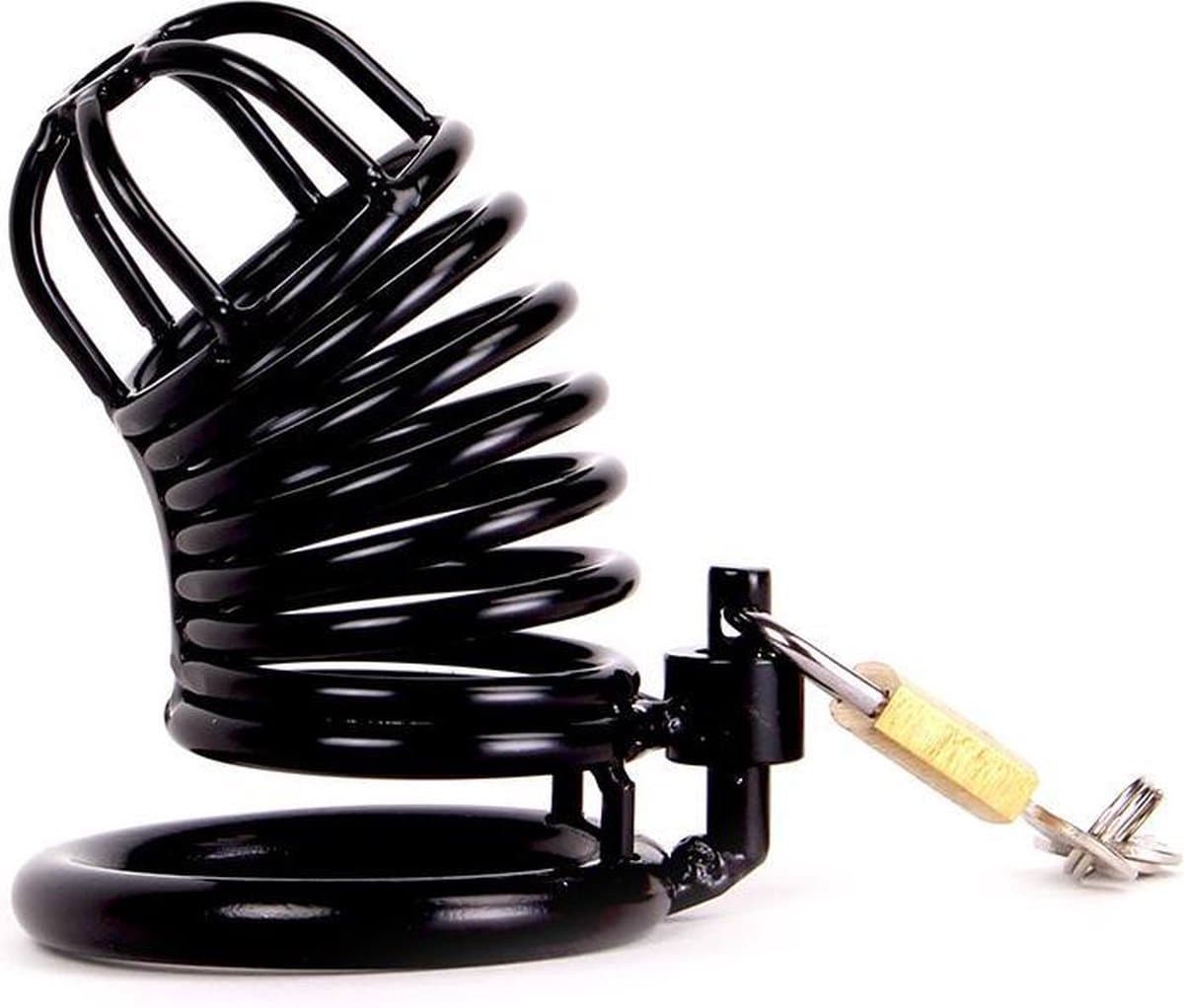 Kuisheidskooi | Chastity Cage van zwarte metalen ringen met hangslot — afbeelding 1