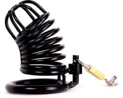 Kuisheidskooi | Chastity Cage van zwarte metalen ringen met hangslot