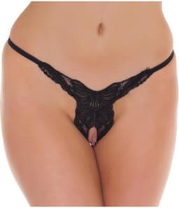 Amorable - Erotische String - Luxe Kanten String Met Open Kruis en Vleugel Motief - Zwart - One Size — thumbnail 2