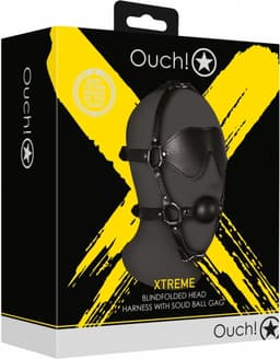 Blindfolded Head Harness met Solid Ball Gag - Zwart — thumbnail 5