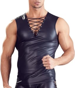PU lederen top heren- V-hals met veters - Shirt leer - Zonder mouwen - Erotische body mannen - Goede kwaliteit — thumbnail 3