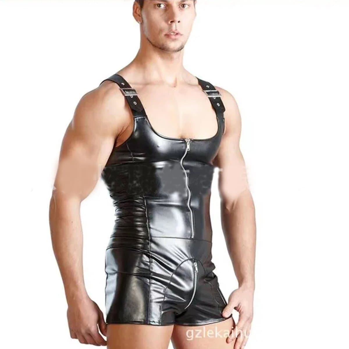 Lederen outfit heren - BDSM - Club en Festival - Jumpsuit - Body - Zwart — afbeelding 1