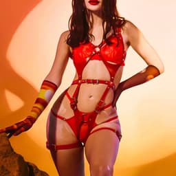 Lederen harnas vrouwen | Erotische taille band goth bretel | Lingerie set | Full body bondage - Roze — thumbnail 3