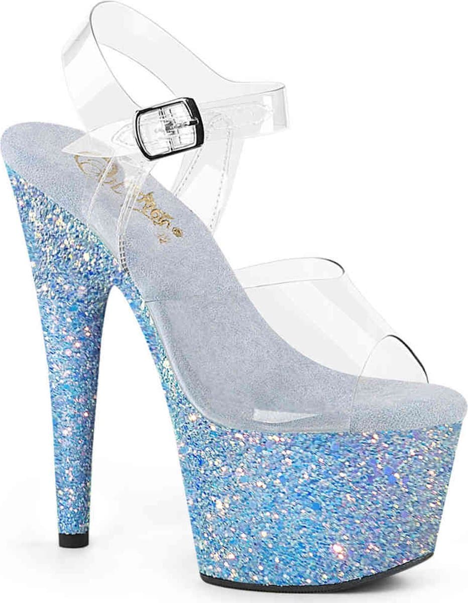 Pleaser - ADORE708LG Sandaal met enkelband, Paaldans schoenen - US 9 - 39 Shoes - Blauw/Transparant — afbeelding 1