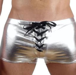 Strakke latex lingerie heren - Boxershort met veters - Zilver - Mannen slip - Erotische ondergoed - Clubwear — thumbnail 1
