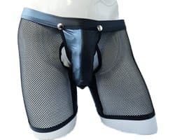 BamBella® XXL open kruis Boxer short kant voor mannen - - doorzichtig BDSM Erotische Sexy Lingerie lang Heren - Zwart mannen ondergoed slip