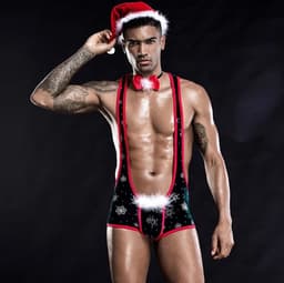 Erotische kerstman outfit - Jumpsuit - Kerstmuts - Strikje - Rollenspel - Kerst — thumbnail 5