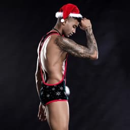 Erotische kerstman outfit - Jumpsuit - Kerstmuts - Strikje - Rollenspel - Kerst — thumbnail 2