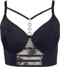 Cottelli Plus Size – Longline Beha met Licht Gevoerde Cups en Kanten Onderbuste voor een  Look – Maat 90F – Zwart — thumbnail 2