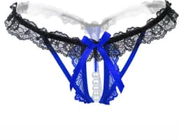 Erotische Lingerie Slipje I Sexy Slipje Met Parels I Sexy String I Open Kruis I Erotisch Ondergoed I Blauw/Zwart — thumbnail 1