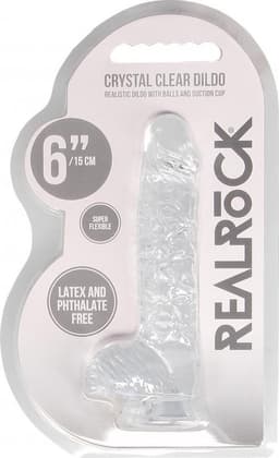 6" / 15 cm Realistic Dildo With Balls - Transparent — thumbnail 4