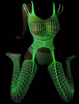 BamBella ® - Panty pak -Onesize - Glow in the dark body suit - Dames - Onesize - sexy Erotische jumpsuit van kant lingerie — thumbnail 5