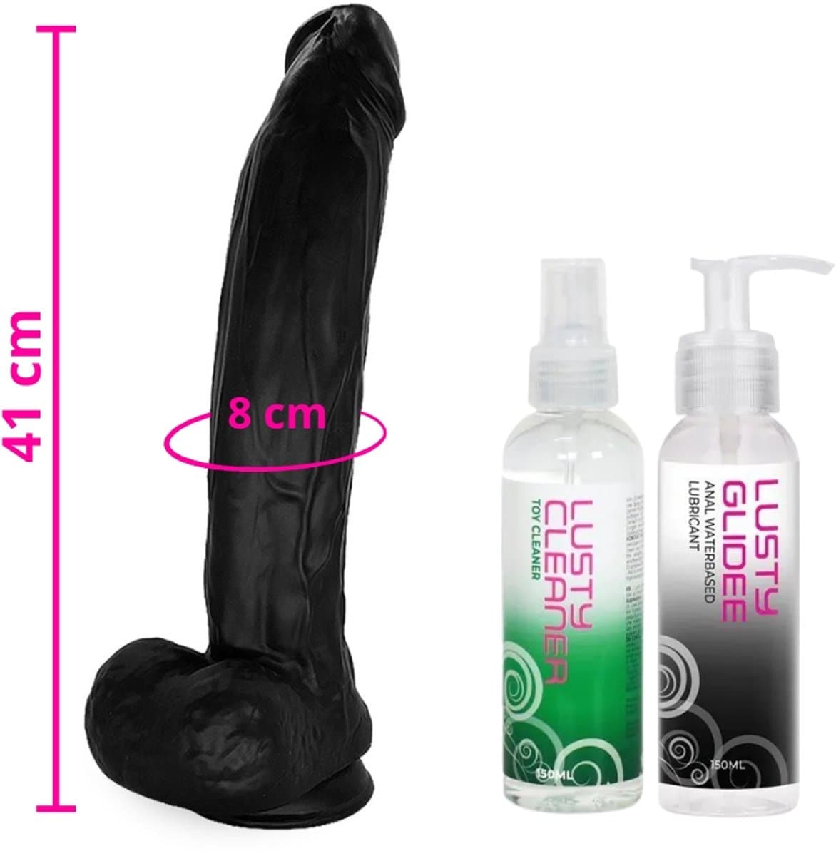 Lusty Mega Realistische Grote Dildo met zuignap - 41 x 8 cm! - XXL Dildo Voordeelpack - Extreme Zwarte Dildo voor anaal gebruik — afbeelding 1
