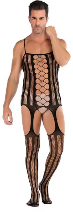 LekkerStout Heren Visnet Bodystocking - Jarretel Look - Open Design - One Size M-XL | LS143 — thumbnail 1