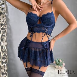 Elara - Alina - Luxe Lingerieset Dames - Lingerie Erotisch - Sexy Lingerie - 4-delige set - Blauw - Met Rokje 3837-M — thumbnail 7