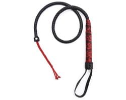 Smart Moves - Lange Bullwhip - 106 cm - Brokaat Kanten Handvat - Zwart/Rood