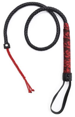 Smart Moves - Lange Bullwhip - 106 cm - Brokaat Kanten Handvat - Zwart/Rood — thumbnail 1