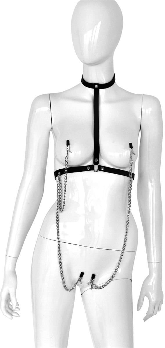 Kiotos - Lederen Collar Chest met 4 Clamps - Dé Ultieme Sensatie voor BDSM Liefhebbers! — afbeelding 1