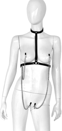 Kiotos - Lederen Collar Chest met 4 Clamps - Dé Ultieme Sensatie voor BDSM Liefhebbers! — thumbnail 1