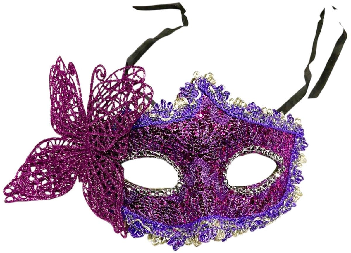 Venetiaans Masker - Maskerade Masker- Kantpatroon - Paars/Zilver — afbeelding 1