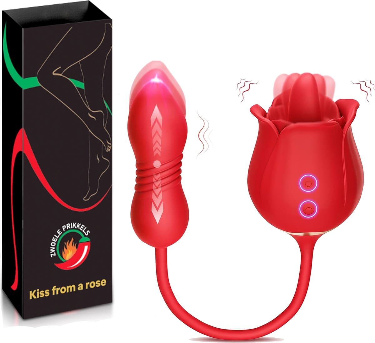 Zwoele Prikkels® Roos Vibrator – 4-in-1 Tong Vibrator met Likkende G-spot & Clitoris Stimulatie – Luxe Vibrator voor Vrouwen & Koppels – Bestseller Cadeau — afbeelding 1