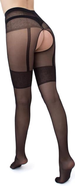 GIULIA Panty - Intimo Noir 20 - Open Kruis Panty - Suspender Panty - Ingebreid Boord - Platte Naden - Versterkte Teen - 20 Den - Large - Zwart — thumbnail 8