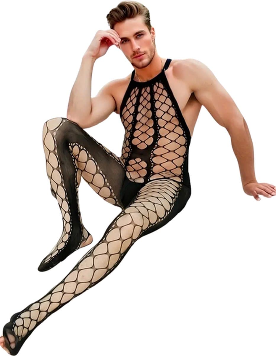LekkerStout Heren Bodysuit - Open Kruis - Zwart - Sexy Herenlingerie | M-XL | ( LS202 ) — afbeelding 1