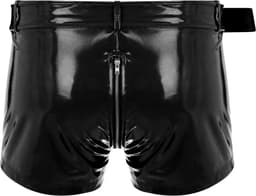 Heren Latex Wetlook Boxershort - Riem en gesp - Faux Leather - Lingerie - Ondergoed - Zwart — thumbnail 3