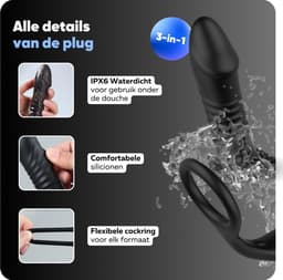 Rosebay Anaal Vibrator met Cockring & Afstandsbediening - Prostaat Stimulator - Stotende Vibrator - Seksspeeltjes voor Mannen - Zwart — thumbnail 7