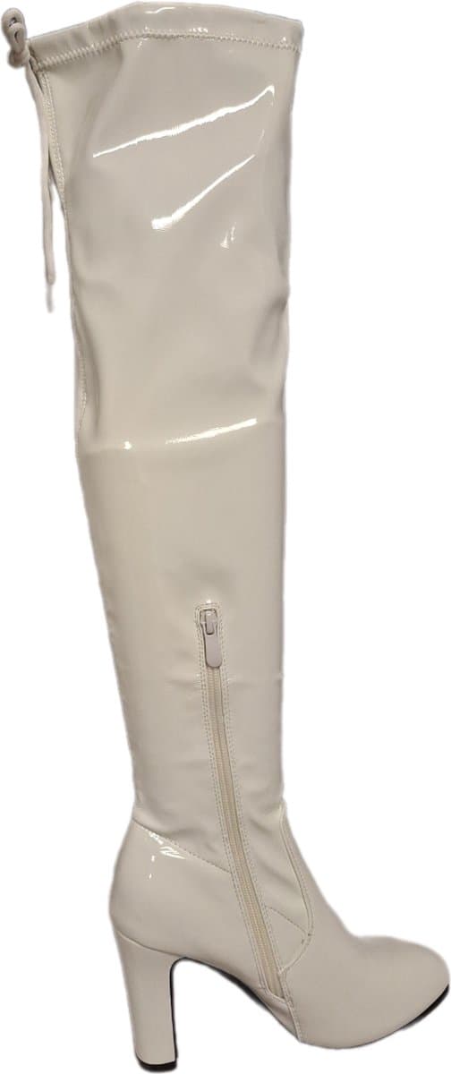 LUCKYSHOES-OVERKNIE LAARS-LAKLEER-WHITE-8 CM HAK-39 — afbeelding 1