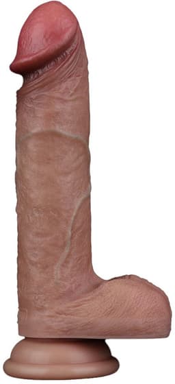LoveToy - Dubbellaagse siliconen dildo 19,5 cm (Ø 3,7 cm) - Bruin — thumbnail 1