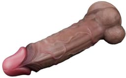 LoveToy - Dubbellaagse siliconen dildo 29.5 cm (Ø 5.5 cm) - Bruin — thumbnail 11
