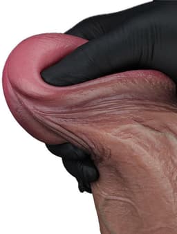 LoveToy - Dubbellaagse siliconen dildo XXL 33 cm (Ø7.6 cm) - Bruin — thumbnail 2