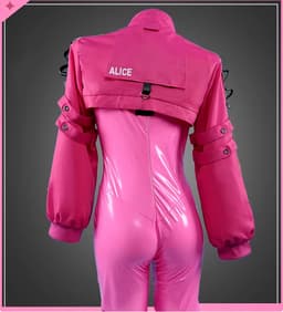 Luxe PU lederen cosplay set - Erotisch rollenspel - 5-delig - Roze - Bodysuit - Jas - Handschoenen - Sokken - Hairpins — thumbnail 3