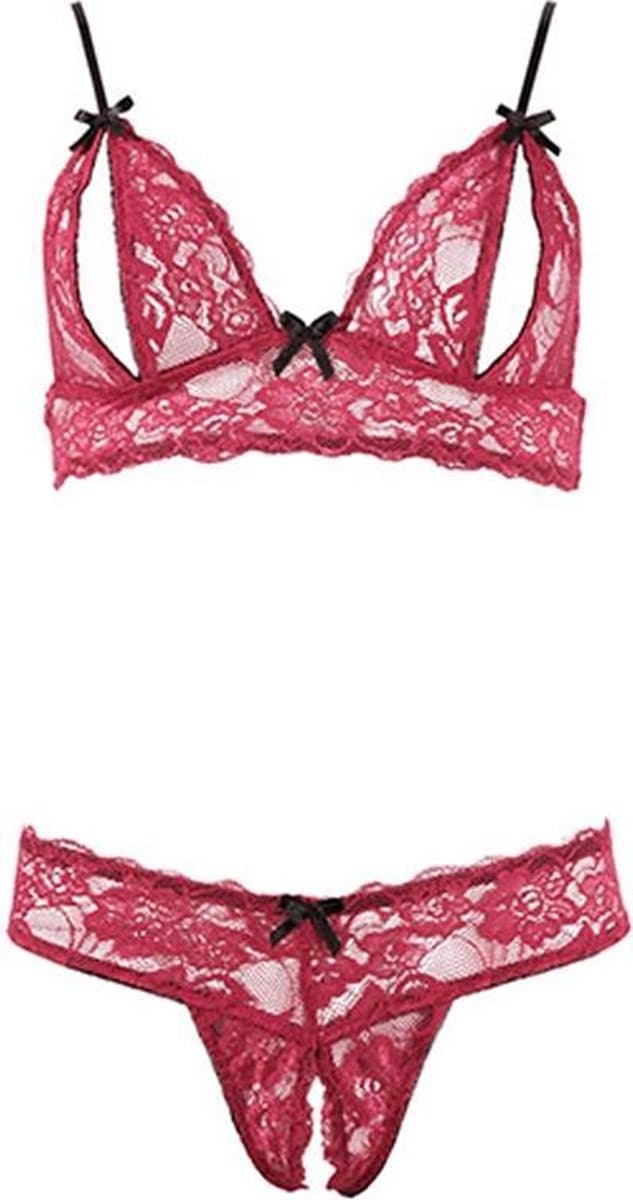 Cottelli Collection - Lingerie Set met Toegankelijkheid tot Tepels en Vagina voor een Spannende Ervaring – Maat M – Rood — afbeelding 1