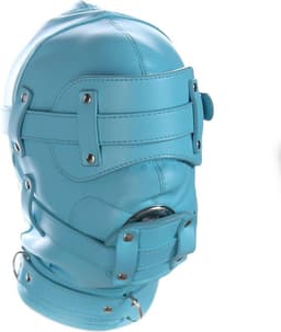 Banoch - Inferno Bondage Mask blue - blauw pu leren bondage masker met Gag & oogbedekking | BDSM — thumbnail 3