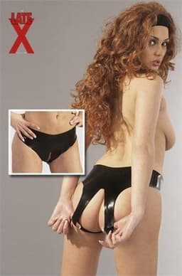LateX – Latex Slipje met Open Kruis en Achterwerk voor een Gemakkelijke Toegang One Size – Zwart — thumbnail 10