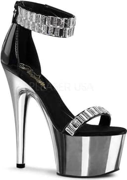 Pleaser - ADORE-769RS Sandaal met enkelband, Paaldans schoenen - Paaldans schoenen - 37 Shoes - Zwart/Zilverkleurig — thumbnail 1