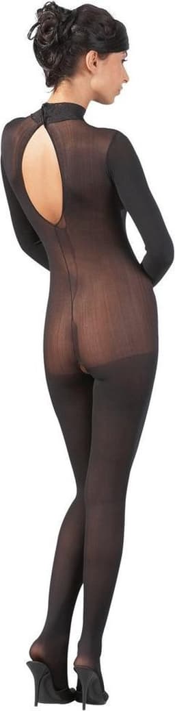 Mandy Mystery Lingerie –  Catsuit met Open Rug en Kruis met Kant Afgewerkt Kraag – Maat M/L - Zwart — thumbnail 6