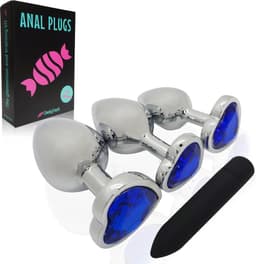 CheekyTreats Metalen Buttplugs voor mannen en vrouwen - Buttplug Set 3-Delig met Vibrator - Anal & Butt Plug - Blauw' — thumbnail 1